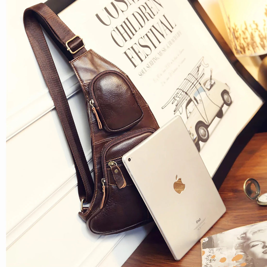 Men Cross Body Shoulder Sling Backpack Chest Bag Pouch Genuine Leather Casual Travel Retro Male Crossbody Messenger Side Bags