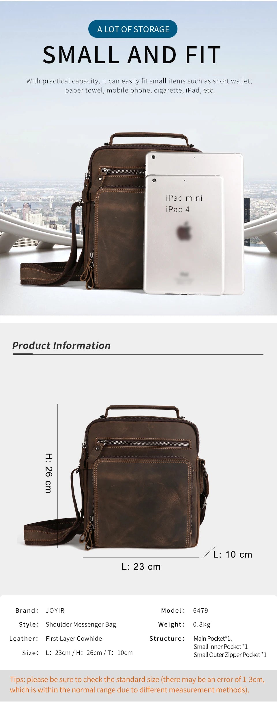 JOYIR New Genuine Leather Men Vintage Handbags Small Flap Men's Shoulder Bag Casual Office Messenger Bags Fashion Crossbody Bag
