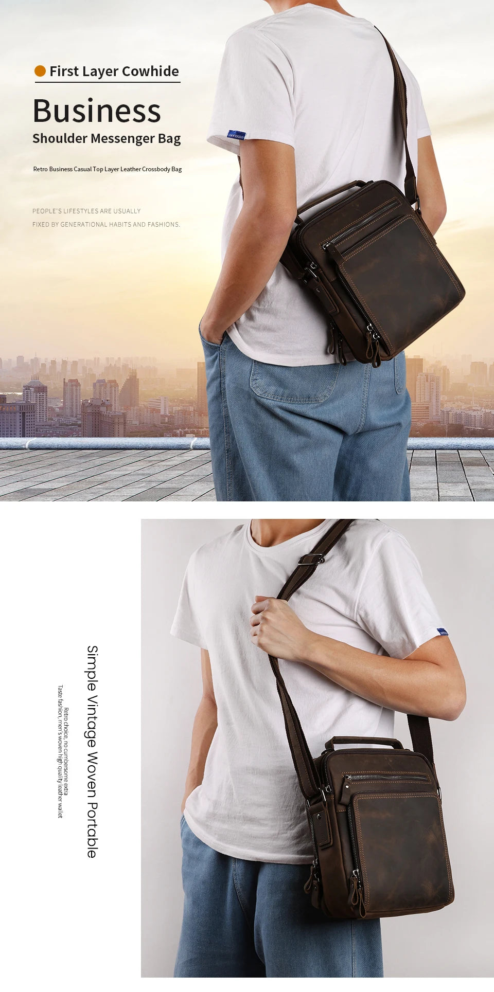 JOYIR New Genuine Leather Men Vintage Handbags Small Flap Men's Shoulder Bag Casual Office Messenger Bags Fashion Crossbody Bag