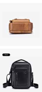 Sacoche Homme Cuir Compacte à Trois Poches Zippées