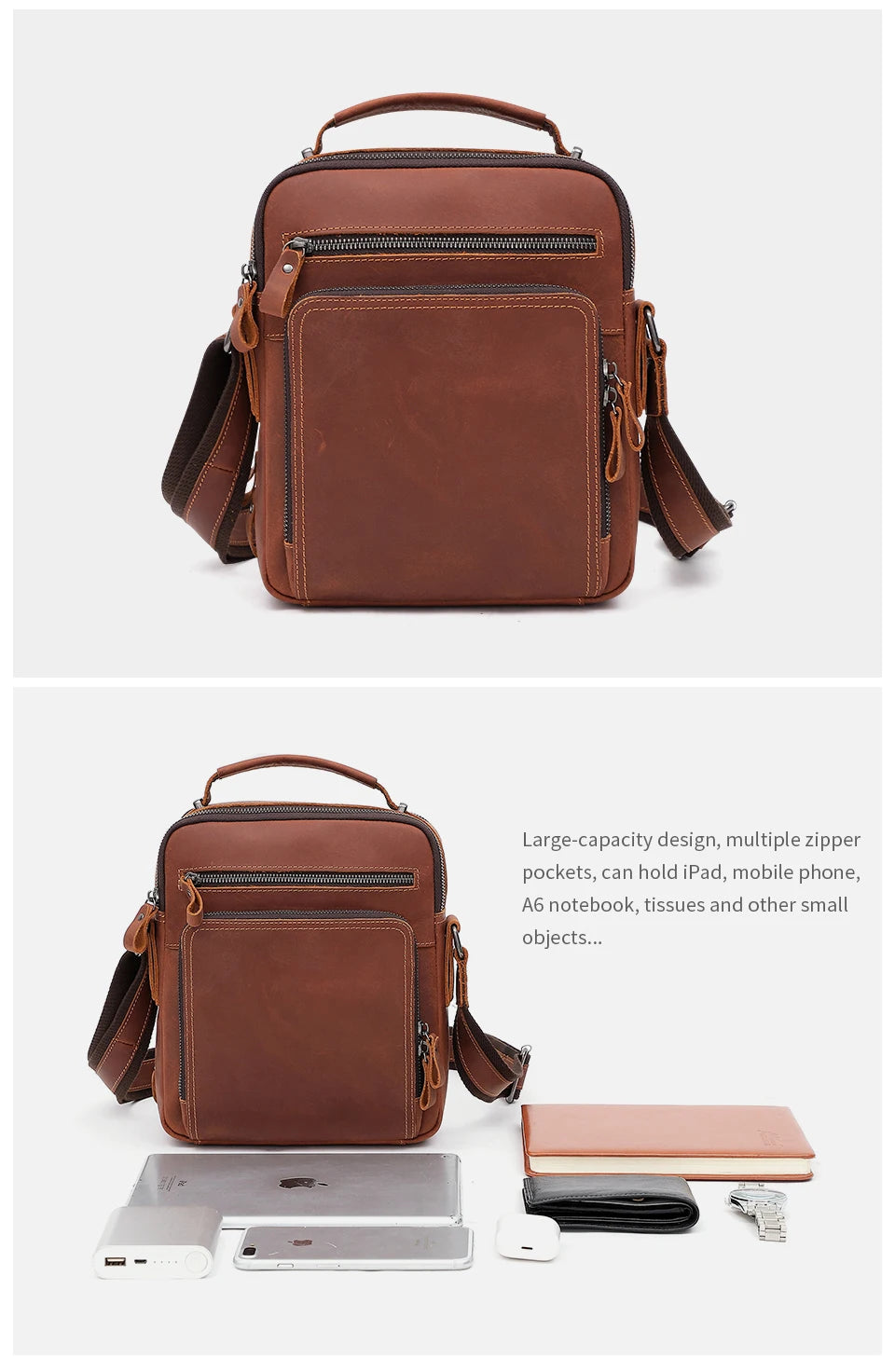 JOYIR New Genuine Leather Men Vintage Handbags Small Flap Men's Shoulder Bag Casual Office Messenger Bags Fashion Crossbody Bag