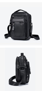 Sacoche Homme Cuir Compacte à Trois Poches Zippées