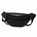 Sacoche Banane Homme en Cuir Véritable à Trois Fermetures, coloris noir