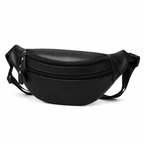 Sacoche Banane Homme en Cuir Véritable à Trois Fermetures, coloris noir