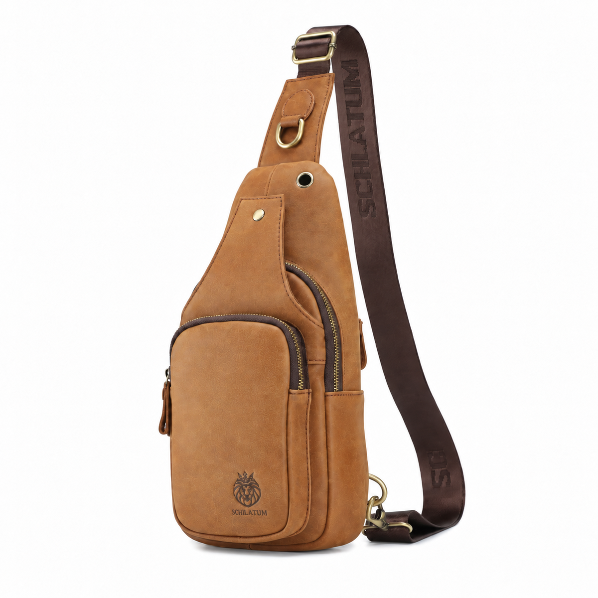 Sacoche Bandoulière Homme en Cuir Mat et Laiton