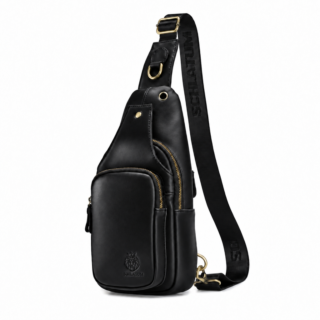 Sacoche Bandoulière Homme en Cuir Mat et Laiton