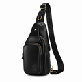 Sacoche Bandoulière Homme en Cuir Véritable de Forme Triangulaire, coloris noir
