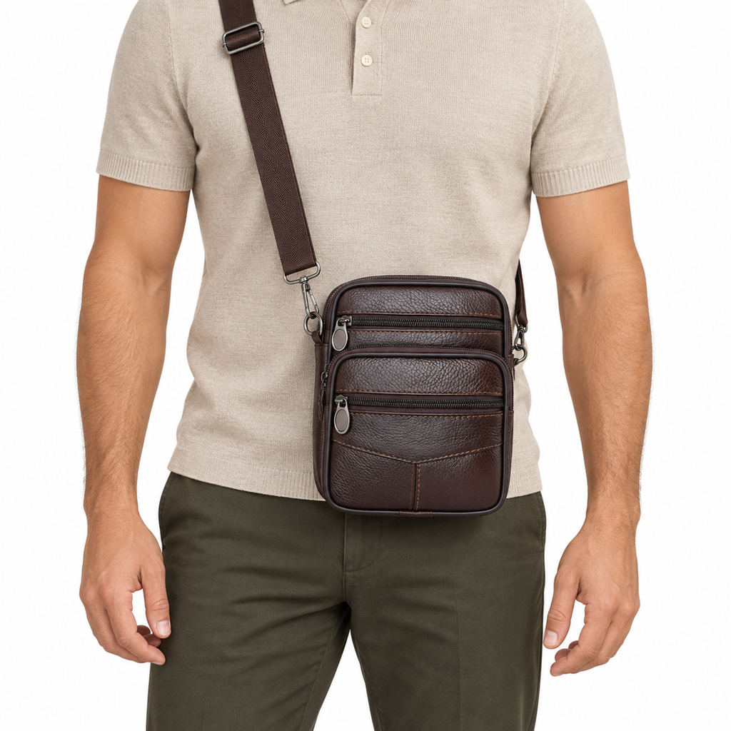 Petite Sacoche Bandoulière Homme en Cuir de Vachette