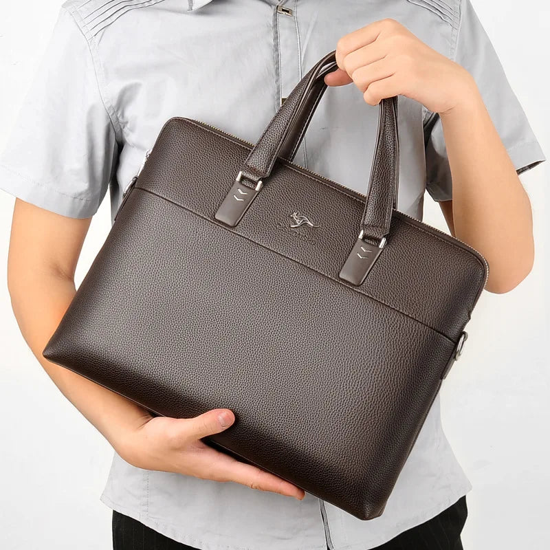 Kangaroo Leather Briefcases For Men Laptop Designer Document A4 Business Tote Handbag Shoulder Square Side Porter Crossbody Bag
