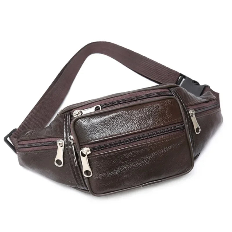 Men's Top-Grain Cowhide Genuine Leather Fanny Pack Multi-Pocket Casual Crossbody Waist Bag for Outdoor Travel And Daily Use