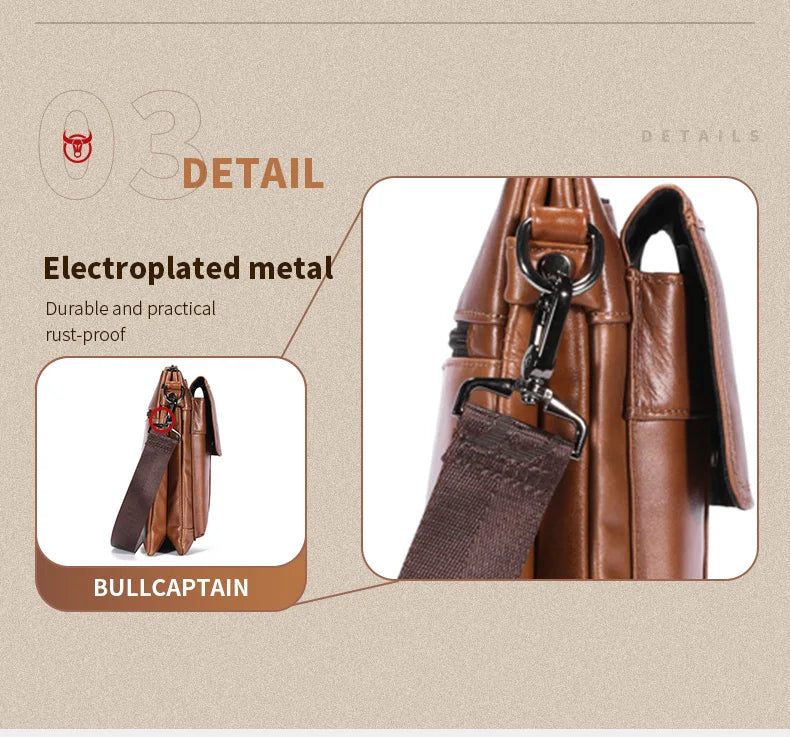 BULLCAPTAIN Men's Genuine Leather Crossbody Bag Large Capacity Multifunctional Top Layer Cowhide Shoulder Bag Fashion Man Bag