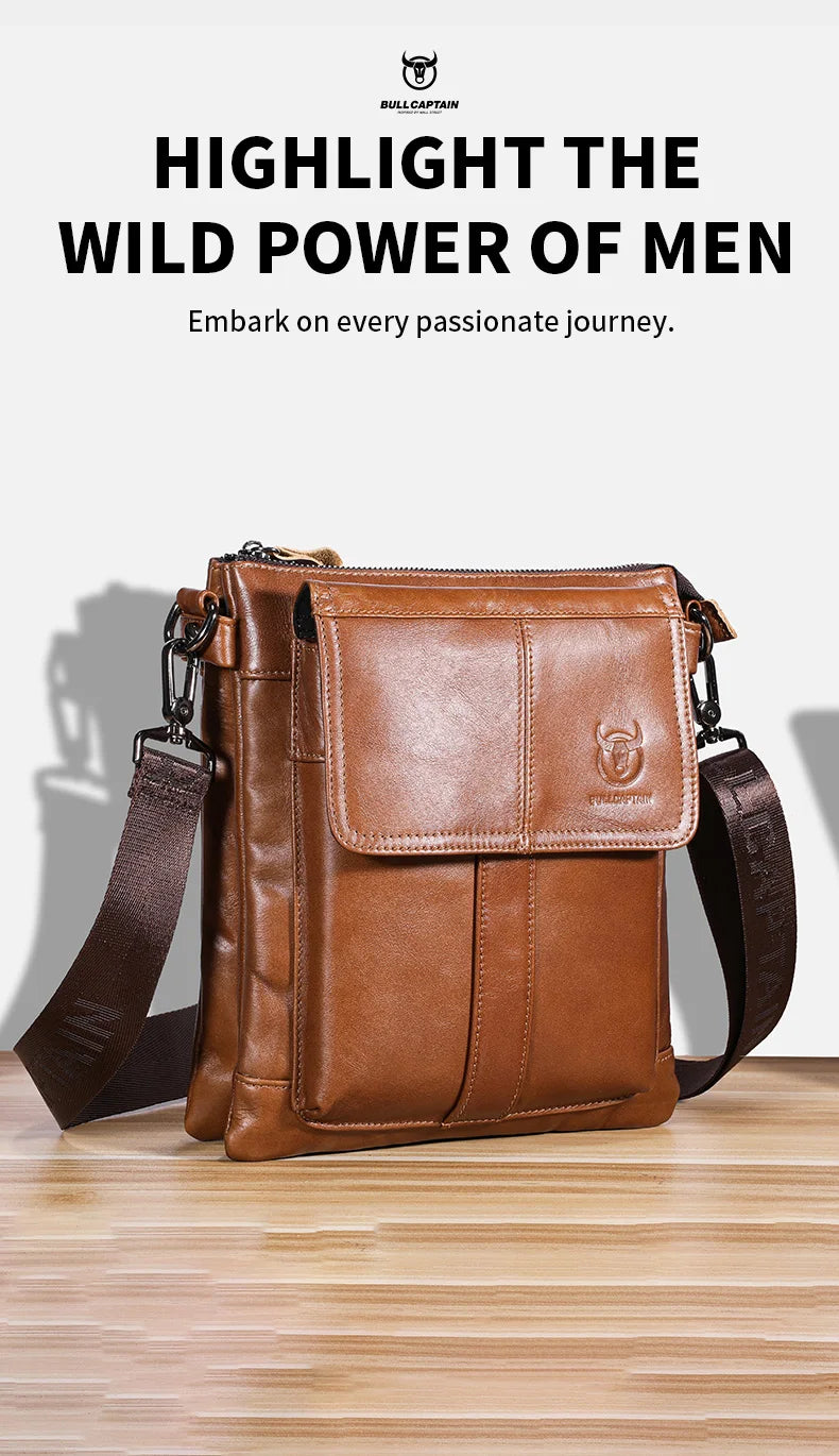 BULLCAPTAIN Men's Genuine Leather Crossbody Bag Large Capacity Multifunctional Top Layer Cowhide Shoulder Bag Fashion Man Bag
