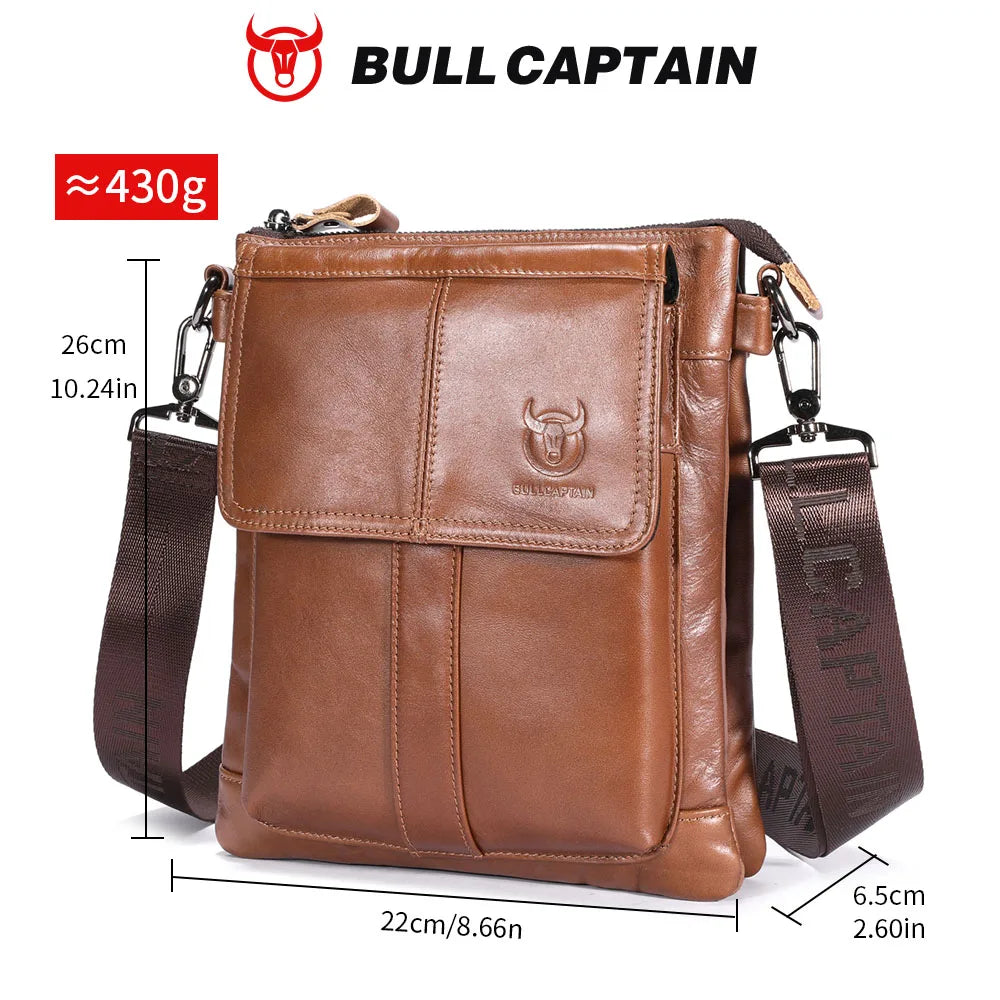 BULLCAPTAIN Men's Genuine Leather Crossbody Bag Large Capacity Multifunctional Top Layer Cowhide Shoulder Bag Fashion Man Bag