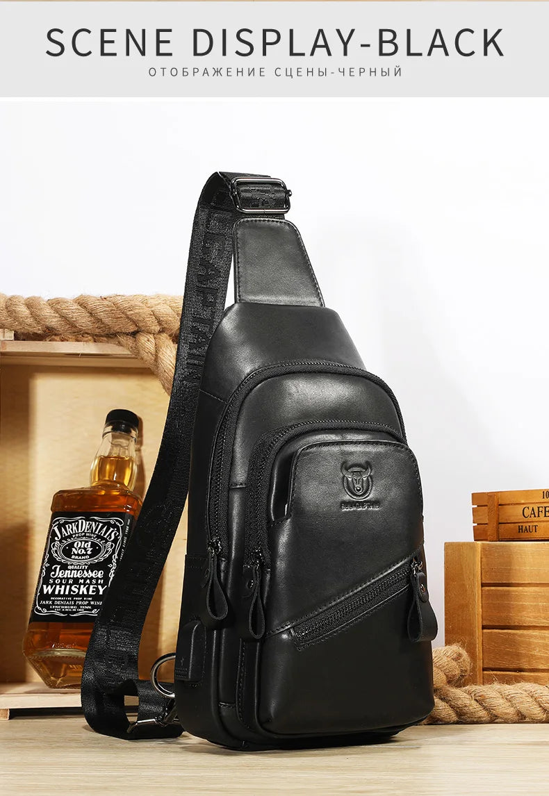BULLCAPTAIN 2023 The Latest Men's Leather Chest Bag Large Capacity Casual Men's Messenger Bag Classic Leather Chest Bag XB 127