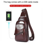 Sacoche Poitrine Homme en Cuir avec Câble USB Intégré