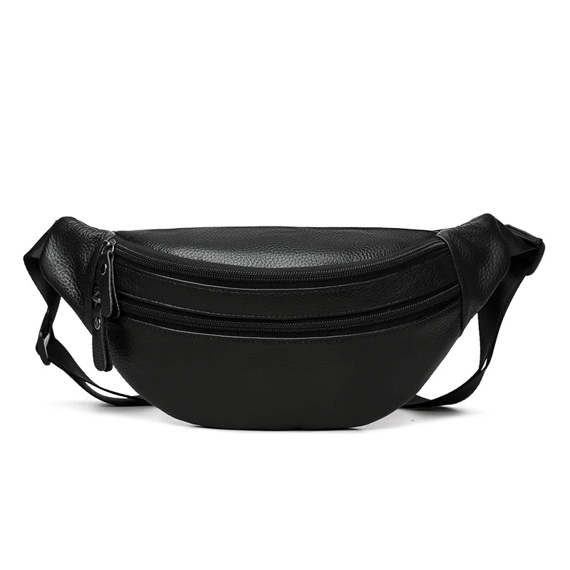 Minimalist Solid Color Genuine Leather Waist Bags for Men & Women Vintage Pebbled Texture Crossbody Chest Pack Luxury Funny Bag