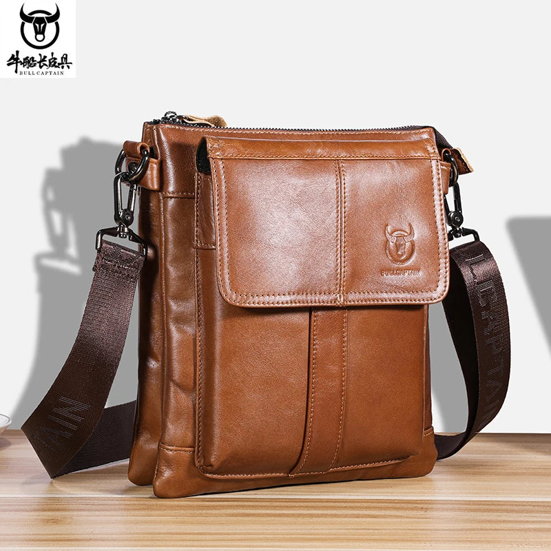 BULLCAPTAIN Men's Genuine Leather Crossbody Bag Large Capacity Multifunctional Top Layer Cowhide Shoulder Bag Fashion Man Bag