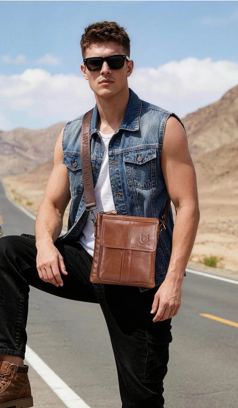 BULLCAPTAIN Men's Genuine Leather Crossbody Bag Large Capacity Multifunctional Top Layer Cowhide Shoulder Bag Fashion Man Bag