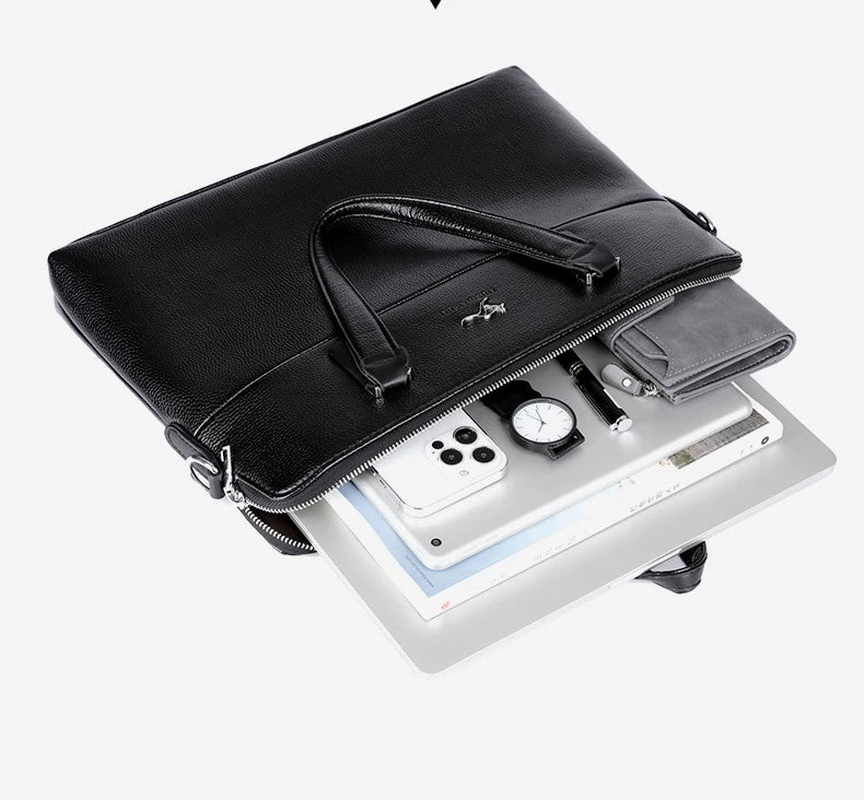 Kangaroo Leather Briefcases For Men Laptop Designer Document A4 Business Tote Handbag Shoulder Square Side Porter Crossbody Bag