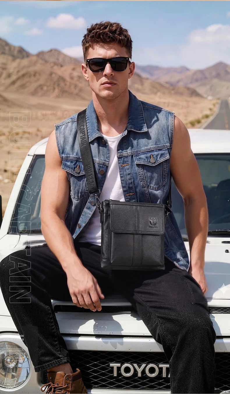 BULLCAPTAIN Men's Genuine Leather Crossbody Bag Large Capacity Multifunctional Top Layer Cowhide Shoulder Bag Fashion Man Bag