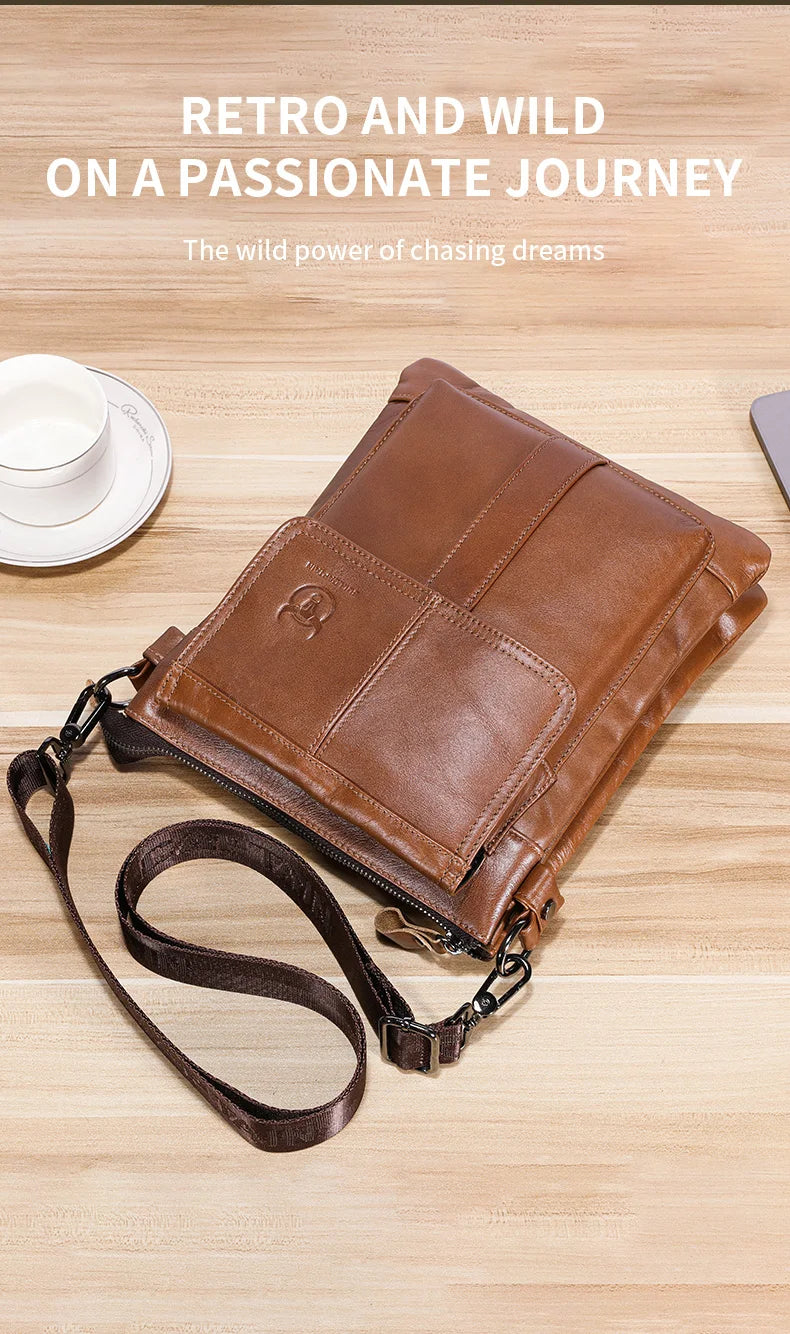 BULLCAPTAIN Men's Genuine Leather Crossbody Bag Large Capacity Multifunctional Top Layer Cowhide Shoulder Bag Fashion Man Bag