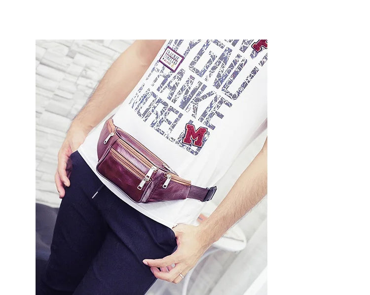 Men's Top-Grain Cowhide Genuine Leather Fanny Pack Multi-Pocket Casual Crossbody Waist Bag for Outdoor Travel And Daily Use