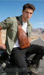 Sacoche Poitrine Homme Cuir à Sept Rangements et Port USB