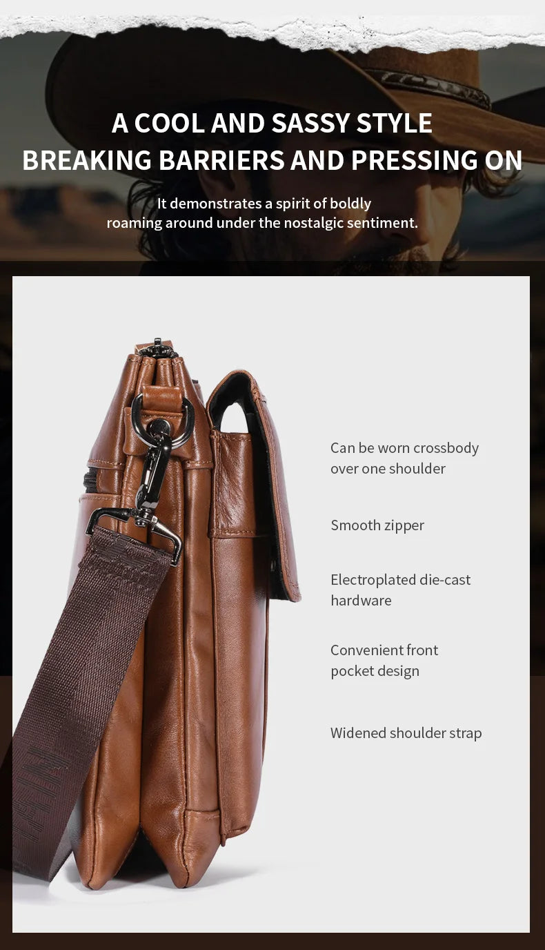 BULLCAPTAIN Men's Genuine Leather Crossbody Bag Large Capacity Multifunctional Top Layer Cowhide Shoulder Bag Fashion Man Bag