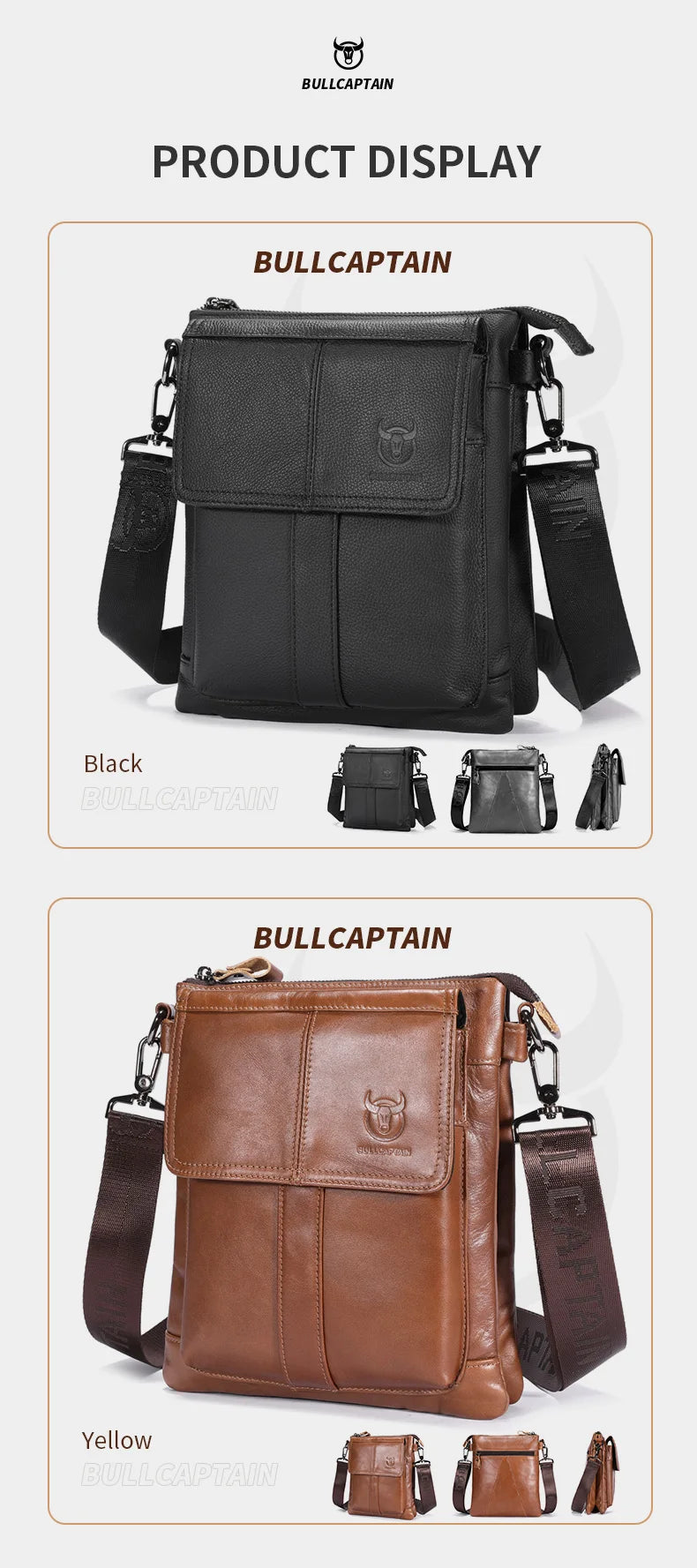 BULLCAPTAIN Men's Genuine Leather Crossbody Bag Large Capacity Multifunctional Top Layer Cowhide Shoulder Bag Fashion Man Bag