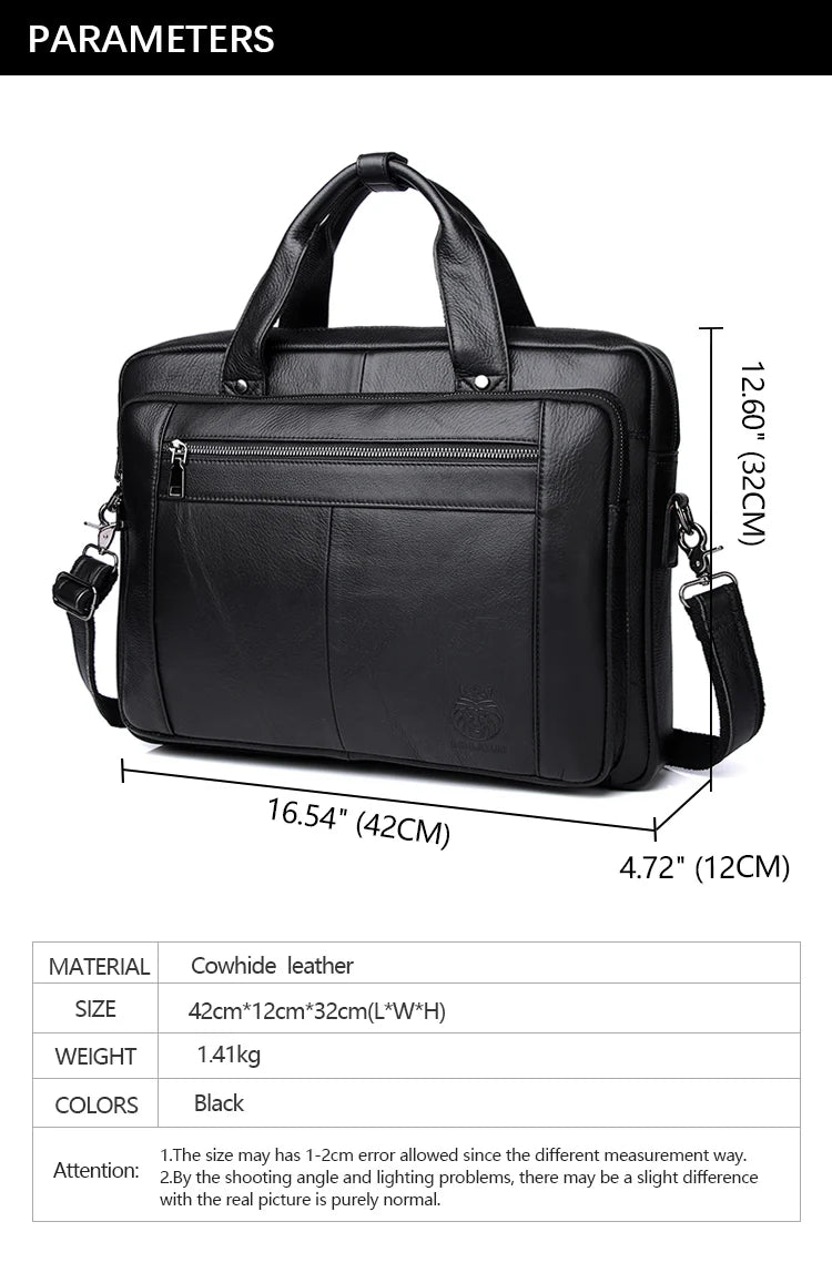 SCHLATUM Genuine Leather Bussiness Briefcases Black for Men luxury handbags Laptop Briefcase Bags 16 inch Office Computer bag