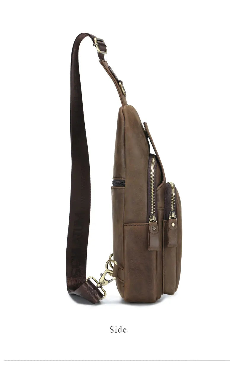 SCHLATUM 100%Genuine Leather Chest Bag Casual Triangle Crossbody Design Travel Shoulder Backpack Men Leather Multifunctional Bag