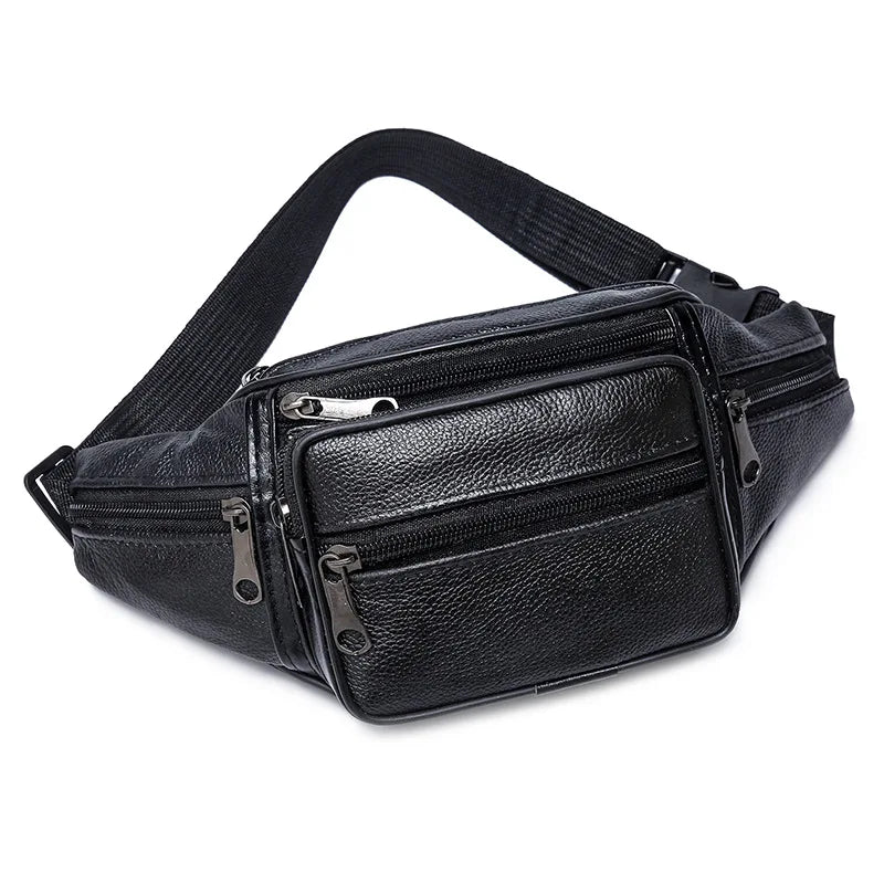 Men's Top-Grain Cowhide Genuine Leather Fanny Pack Multi-Pocket Casual Crossbody Waist Bag for Outdoor Travel And Daily Use