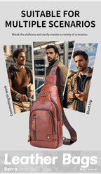 Sacoche Poitrine Homme Cuir à Sept Rangements et Port USB