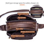 Sacoche Homme Cuir Compacte à Trois Poches Zippées