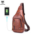 Bullcaptain Men's Usb Chest Bag 100% Genuine Leather Crossbody Shoulder Bags Multifunction Travel Outdoor Messenger Pack Fashion