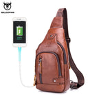 Sacoche Poitrine Homme Cuir à Sept Rangements et Port USB