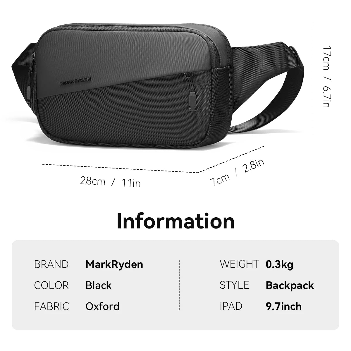 MARK RYDEN Mini Shoulder Bag Crossbody Bag for Men with Multiple Pockets Fits 7.9in Ipad