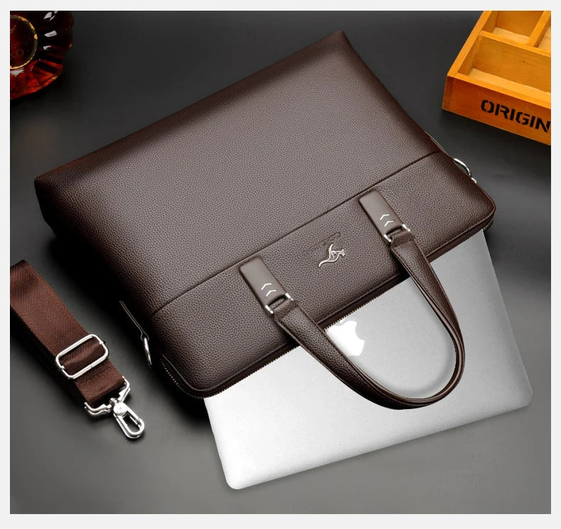 Kangaroo Leather Briefcases For Men Laptop Designer Document A4 Business Tote Handbag Shoulder Square Side Porter Crossbody Bag