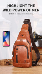 Sacoche Poitrine Homme Cuir à Sept Rangements et Port USB