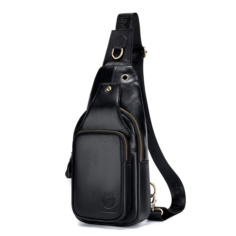 SCHLATUM 100%Genuine Leather Chest Bag Casual Triangle Crossbody Design Travel Shoulder Backpack Men Leather Multifunctional Bag