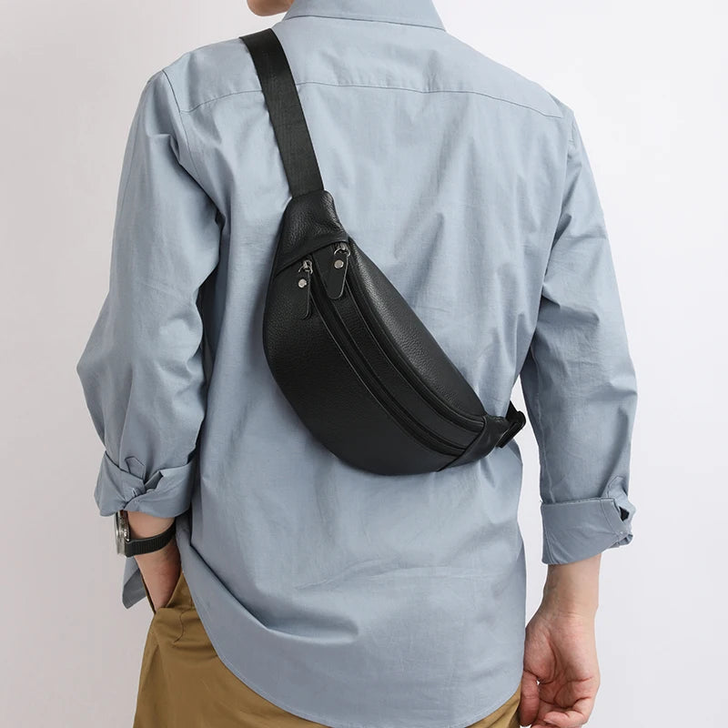 Sacoche Banane Homme Cuir Grainé à Deux Fermetures