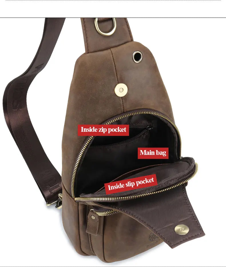 SCHLATUM 100%Genuine Leather Chest Bag Casual Triangle Crossbody Design Travel Shoulder Backpack Men Leather Multifunctional Bag