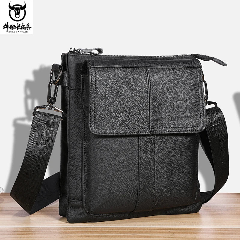 BULLCAPTAIN Men's Genuine Leather Crossbody Bag Large Capacity Multifunctional Top Layer Cowhide Shoulder Bag Fashion Man Bag