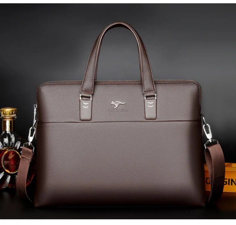 Kangaroo Leather Briefcases For Men Laptop Designer Document A4 Business Tote Handbag Shoulder Square Side Porter Crossbody Bag