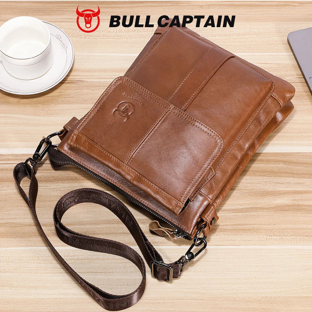 BULLCAPTAIN Men's Genuine Leather Crossbody Bag Large Capacity Multifunctional Top Layer Cowhide Shoulder Bag Fashion Man Bag