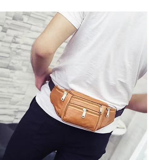 Men's Top-Grain Cowhide Genuine Leather Fanny Pack Multi-Pocket Casual Crossbody Waist Bag for Outdoor Travel And Daily Use