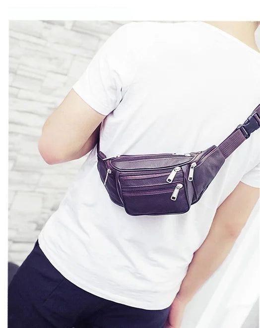 Men's Top-Grain Cowhide Genuine Leather Fanny Pack Multi-Pocket Casual Crossbody Waist Bag for Outdoor Travel And Daily Use