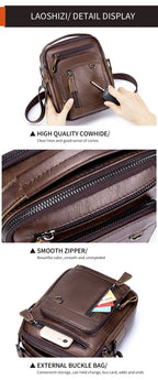 Sacoche Homme Cuir Compacte à Trois Poches Zippées