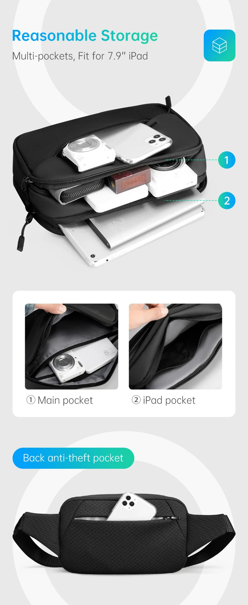 MARK RYDEN Mini Shoulder Bag Crossbody Bag for Men with Multiple Pockets Fits 7.9in Ipad
