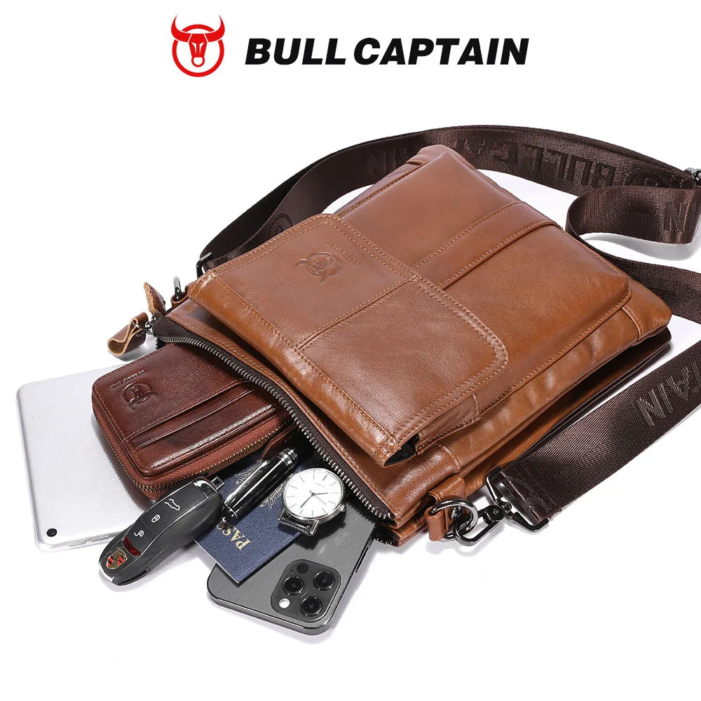 BULLCAPTAIN Men's Genuine Leather Crossbody Bag Large Capacity Multifunctional Top Layer Cowhide Shoulder Bag Fashion Man Bag